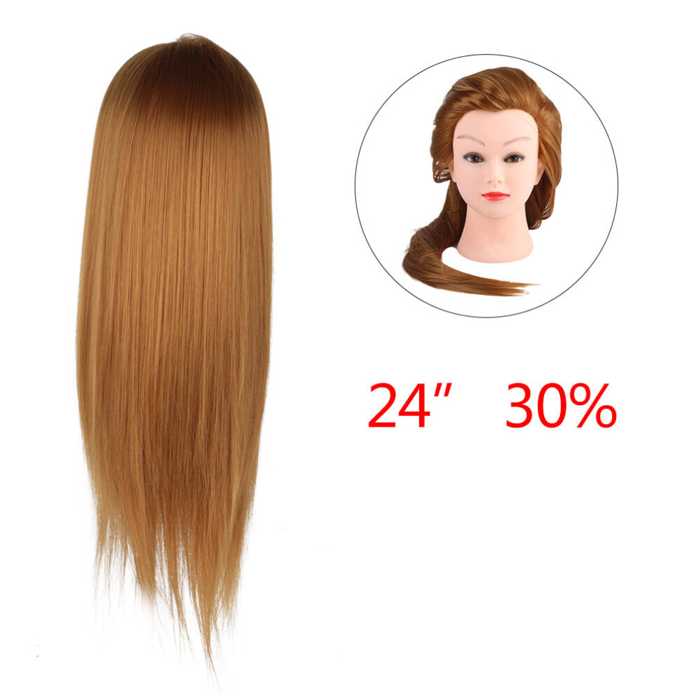 (24'' 30% Real Human Hair) Human Hair Practice Training Head Hairdressing Mannequin + Clamp Stand Yellow