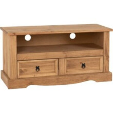 Corona 2Drawer Flat Screen TV Unit Distressed Waxed Pine -Metal Handle