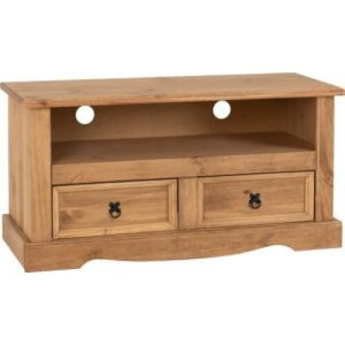 Seconique Corona 2Drawer Flat Screen TV Unit Distressed Waxed Pine -Metal Handle