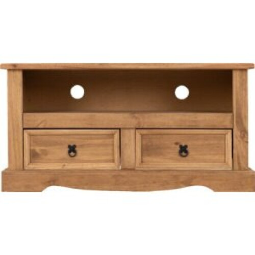 Seconique Corona 2Drawer Flat Screen TV Unit Distressed Waxed Pine -Metal Handle 2