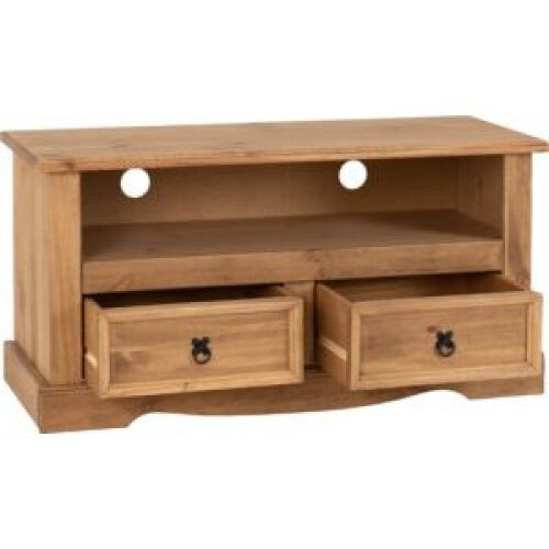 Seconique Corona 2Drawer Flat Screen TV Unit Distressed Waxed Pine -Metal Handle 1