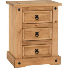 Corona 3 Drawer Bedside Chest Storage Furniture Distressed Waxed Pine
