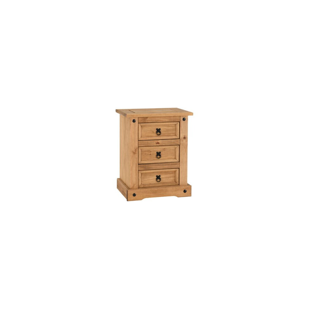 Seconique Corona 3 Drawer Bedside Chest Storage Furniture Distressed Waxed Pine
