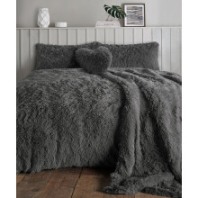 (Charcoal , Single) Teddy bear Fleece Fur Alaska Cuddles Duvet Cover