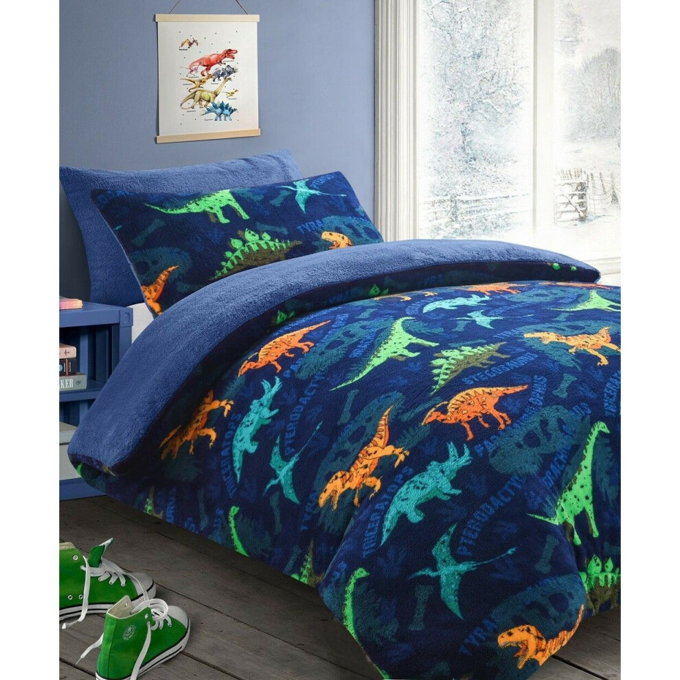 (Single) Teddy Fleece Kids Dinosaur Duvet Cover
