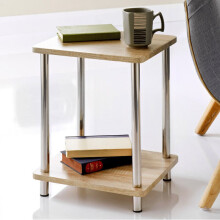 Stylish Oak Effect 2 Tier Shelves Table with Stainless Steel Legs G-0126