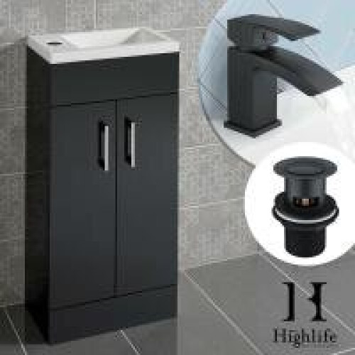 Anthracite Lomond 400mm Vanity Unit + Black Tap / Waste Set