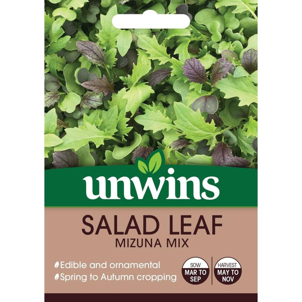 Unwins Grow Your Own Edible Peppery Taste Mizuna Mix Salad Leaf Seeds