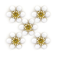 HAND White Blossom Enamel and Brass Flower Sew-On Trims - Embellishments for Clothing, Accessories - Pack of 5