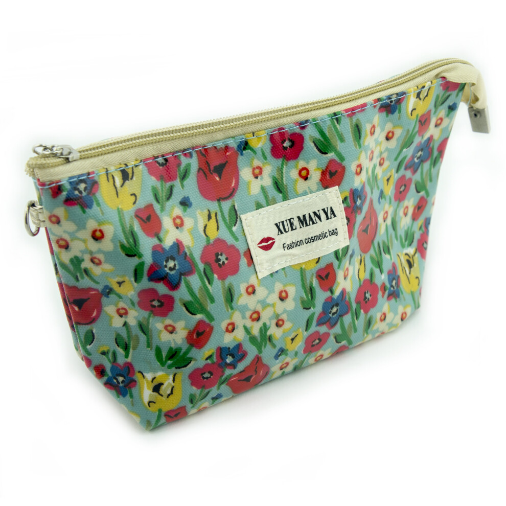 HAND Blue Flower Field Waterproof Pencil Case / Make-Up Bag with Mirror - 230 x 140 mm