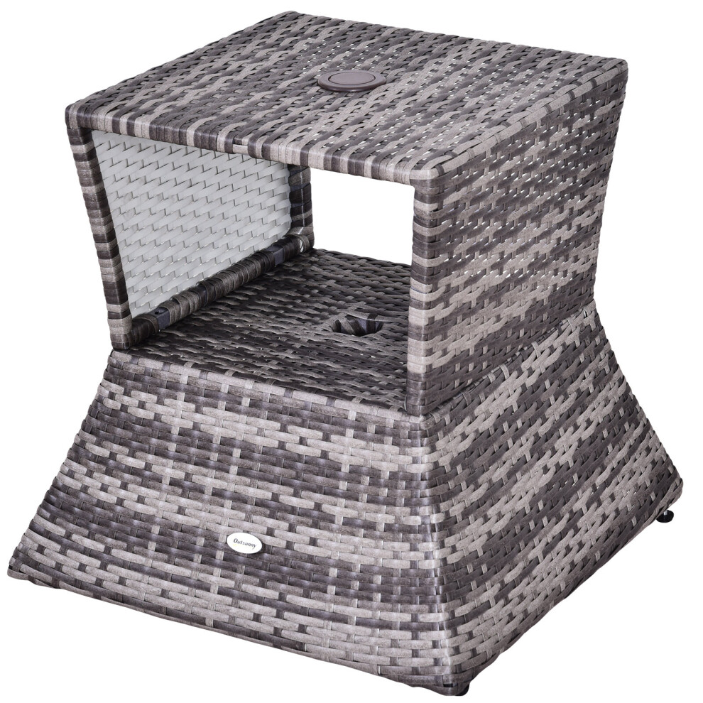 Outsunny Rattan Wicker Tea Coffee Table W/ Umbrella Hole And Storage Grey