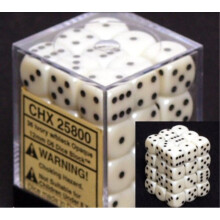 Sady kociek Chessex D6: Nepriehladn slonovinov /cierna - 12 mm eststrann kocka (36) blok kociek
