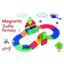 Mag-Genius 33 Piece 3D Color Magnet Race Set Includes 4 Wow Bonus Road Sign and New Magnet Toy Magnet Racing Toy Car Track Set Fully Automatic Lighted