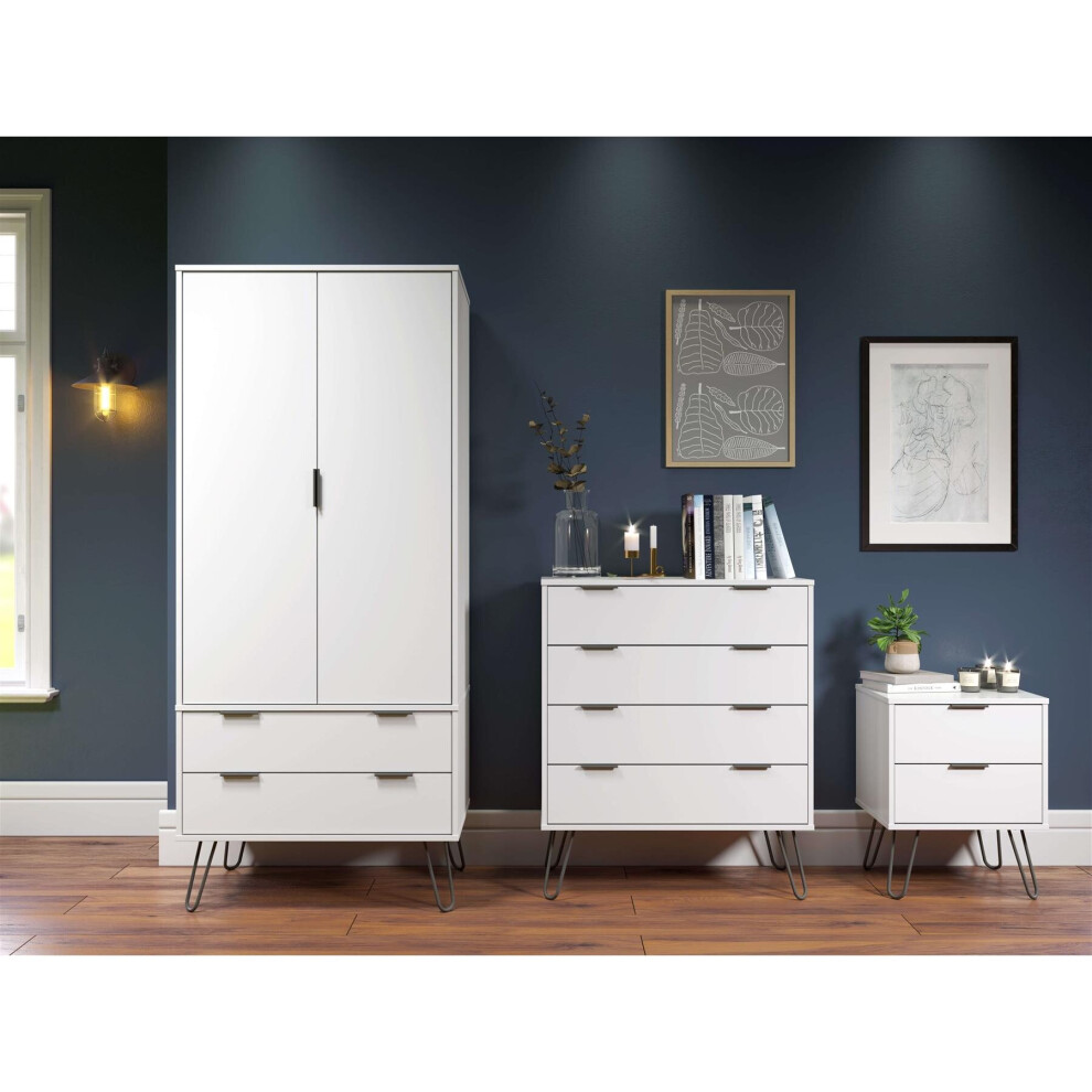 White 2 Door 2 Drawer Double Wardrobe Cupboard Bedroom Storage With Clothes Rail