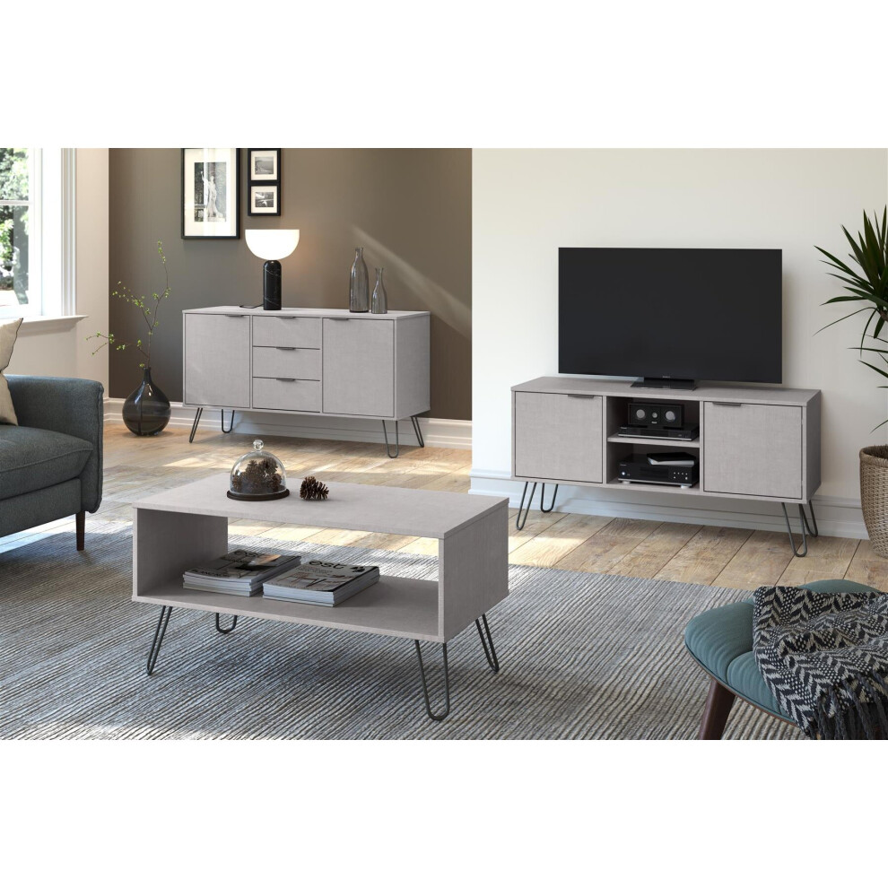 Grey Sideboard Cupboard With 2 Doors, 3 Drawers Living Room Storage Furniture