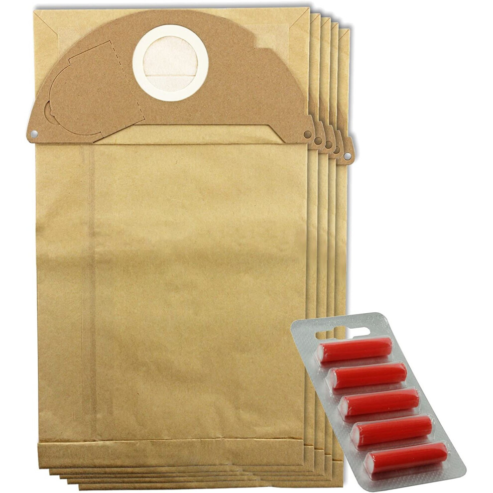 Strong Dust Bags for Karcher A2074PT WD2250 A2003 Vacuum Cleaners (Pack of 5 + Fresheners)