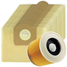Vacuum Cleaner Dust Bags + Filter Cartridge compatible with Karcher WD3 WD3P MV3 Wet & Dry (Pack of 20)