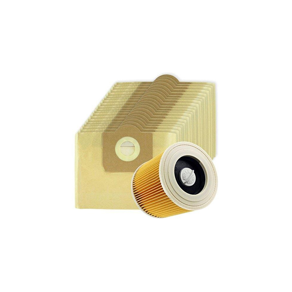 Vacuum Cleaner Dust Bags + Filter Cartridge compatible with Karcher WD3 WD3P MV3 Wet & Dry (Pack of 20)
