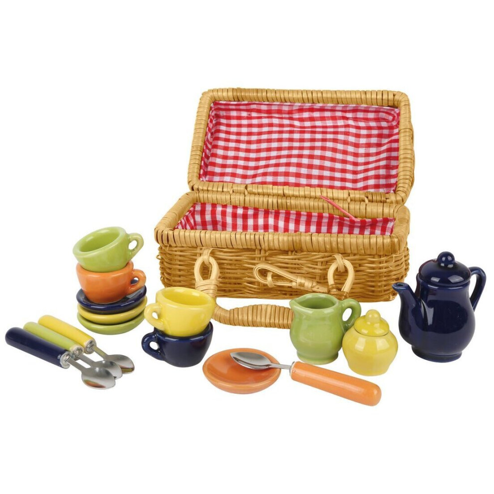 Legler Small Foot Dolly Wicker Picnic Basket with Ceramic Set