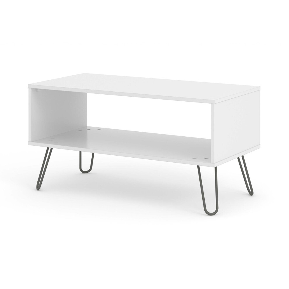 White Rectangle Coffee Occasional Living Room Table With Open Shelf Storage