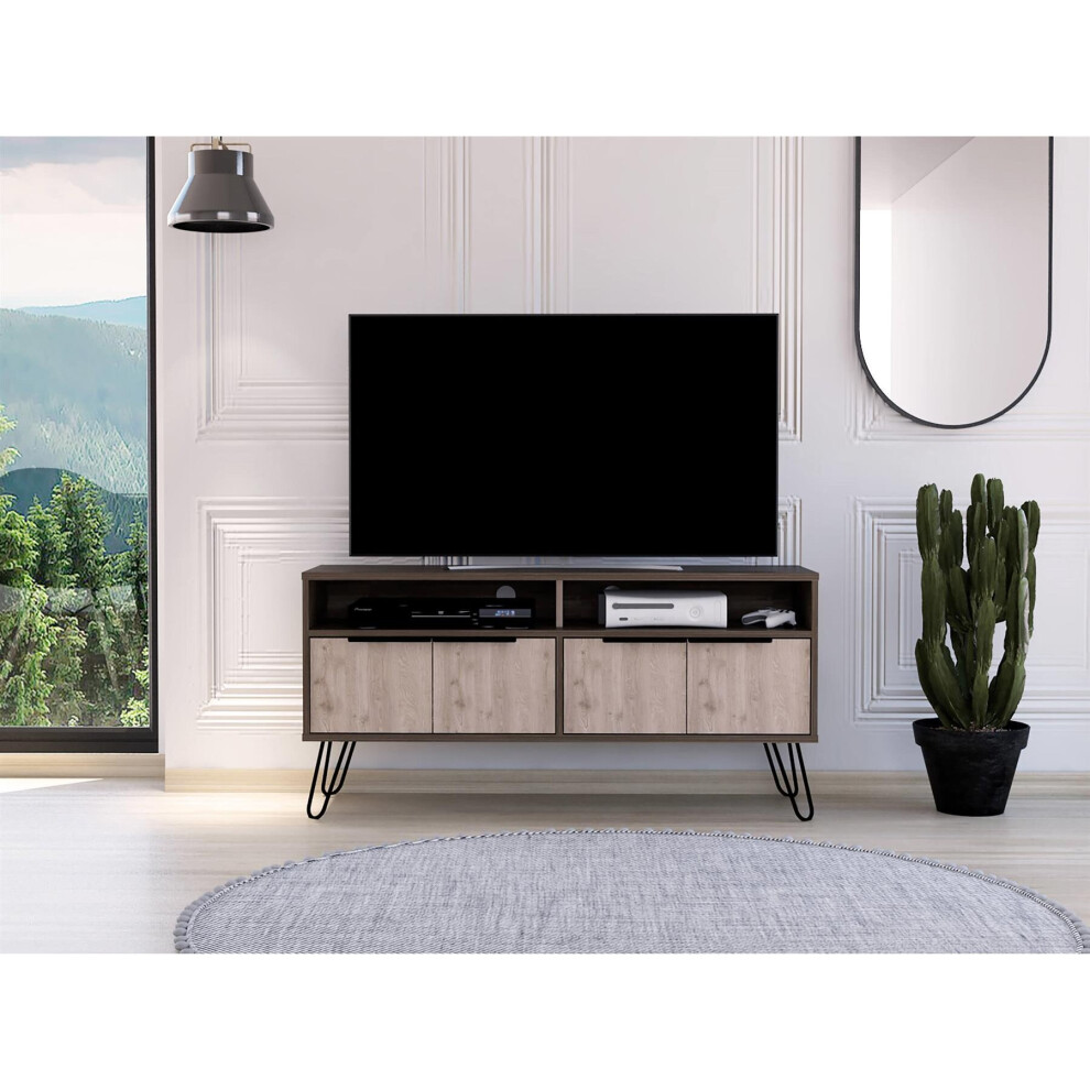 Large TV Stand 4 Door Entertainment Cabinet 2 Shelves Dark Grey Oak Finish