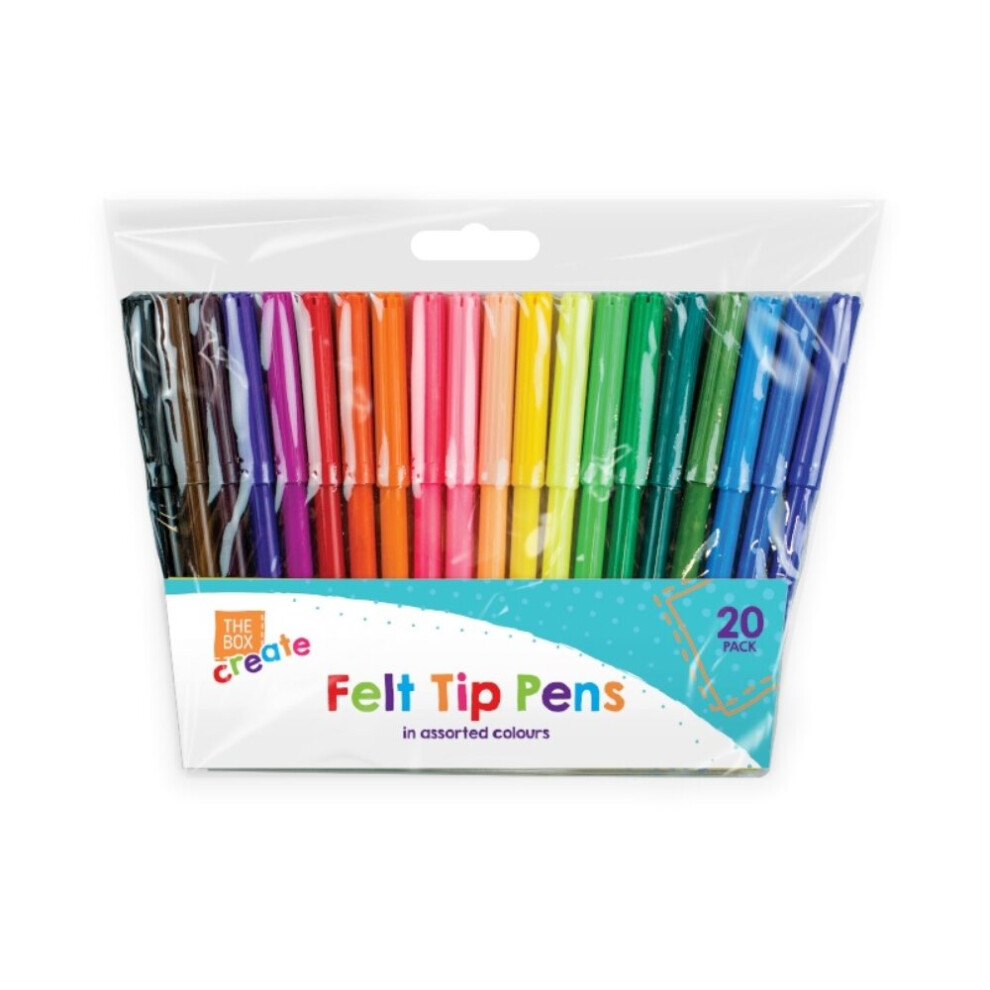 20 x Felt Tip Art Craft Childrens Kids Fibre Pens Assorted Colours Pack