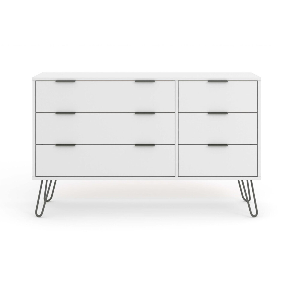 White 3+3 Chest of 6 Drawers Bedroom Living Room Storage Furniture Metal Handles