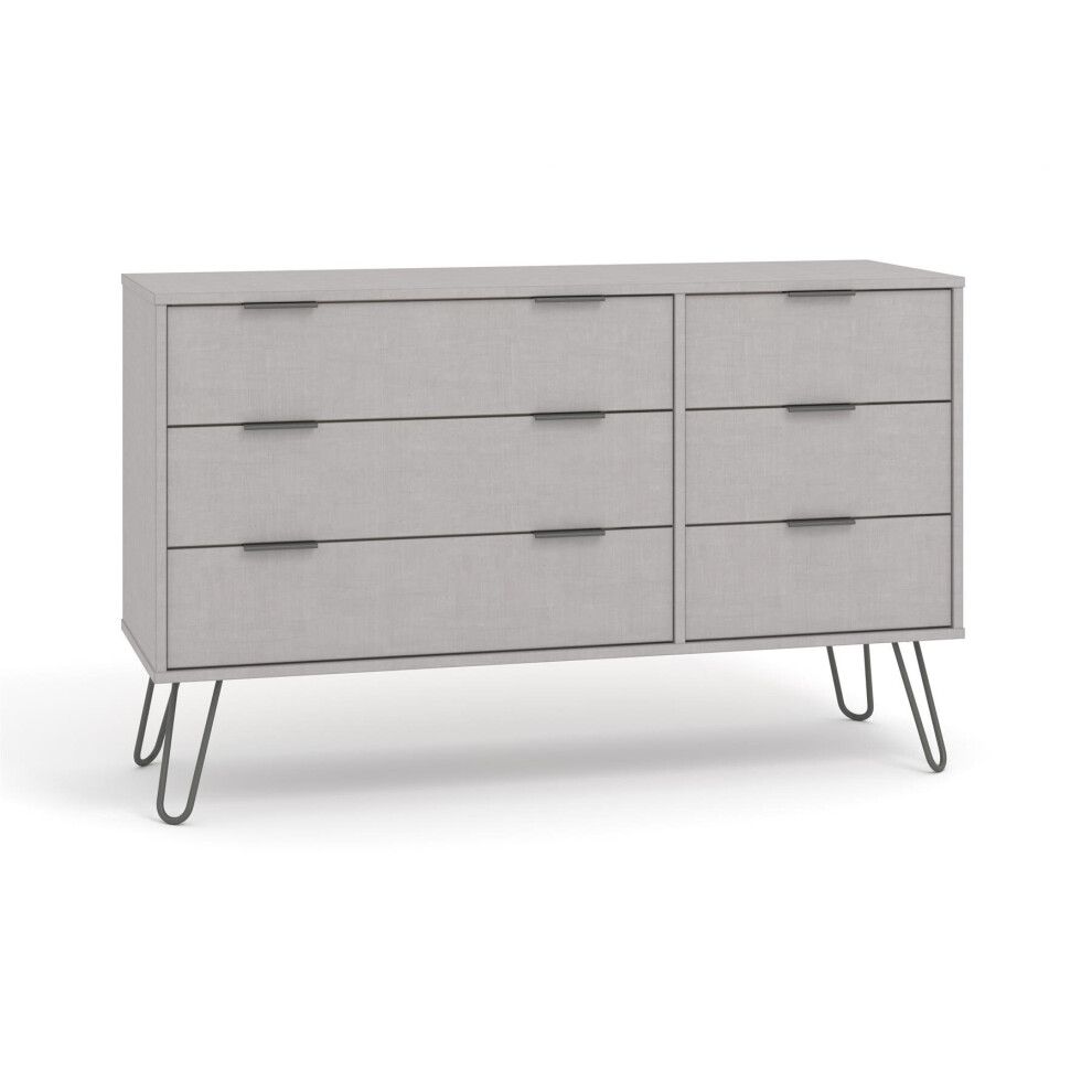 Grey 3+3 Chest of 6 Drawers Bedroom Living Room Storage Furniture Metal Handles