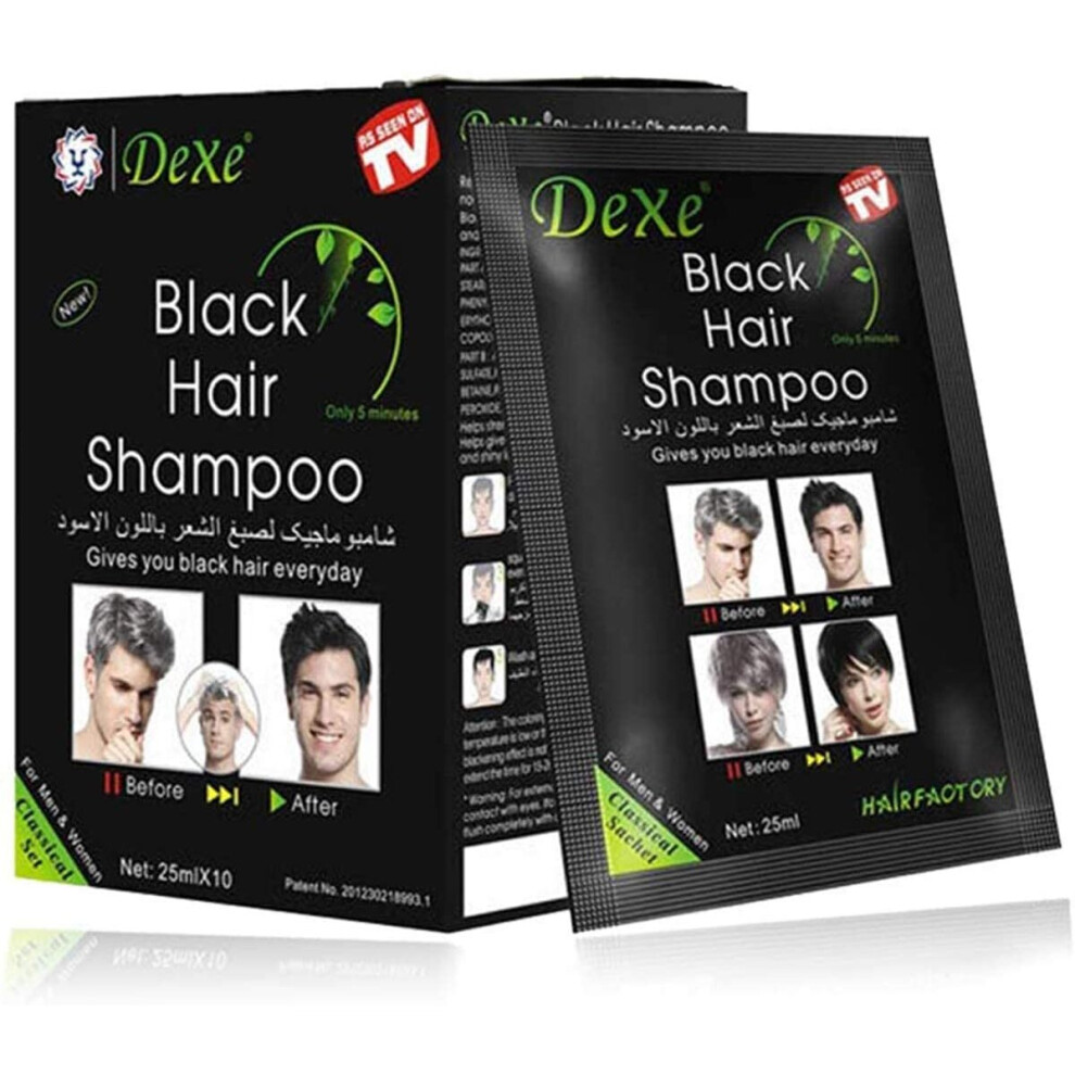 Black 10 Pcs Dexe Hair Shampoo Instant Hair Dye For Men Women Color - Temporary Hair Dye- For Woman & Man