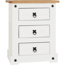 Corona 3 Drawer Bedside Chest Of Drawers White/Distressed Waxed Pine
