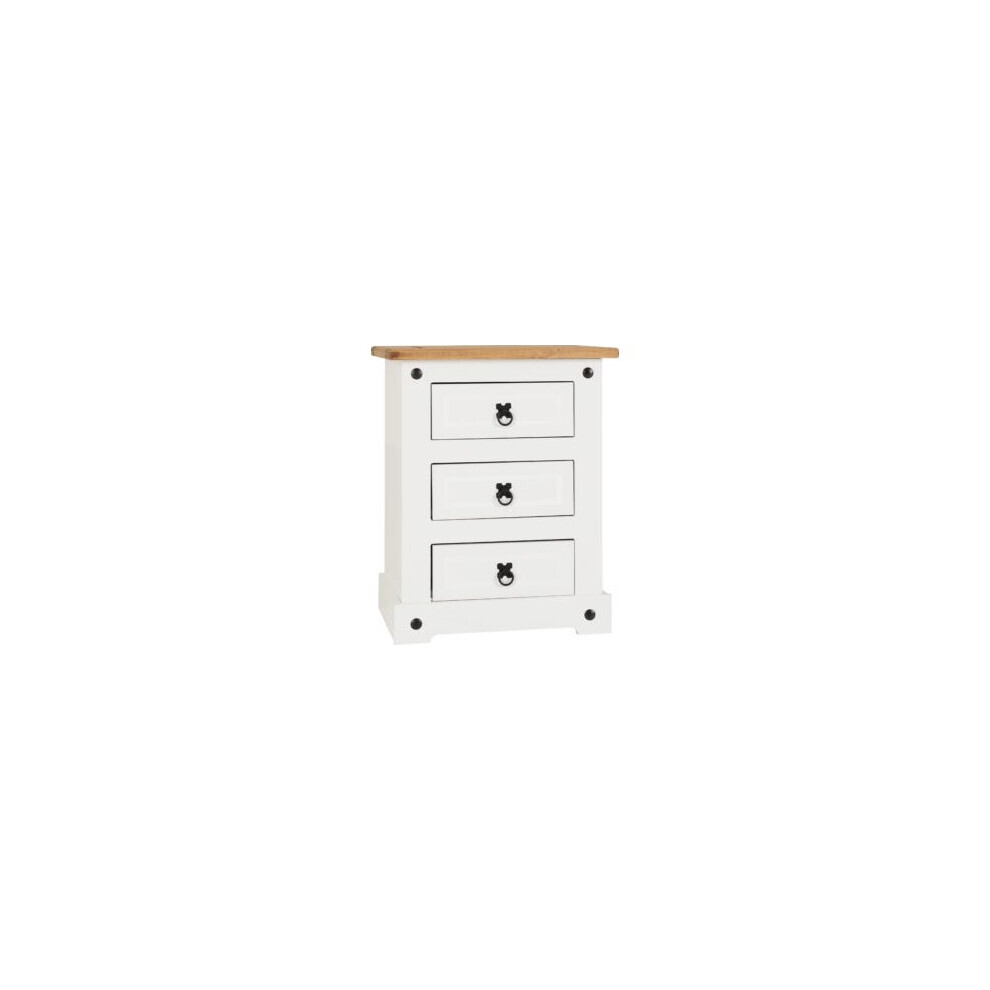 Corona 3 Drawer Bedside Chest Of Drawers White/Distressed Waxed Pine