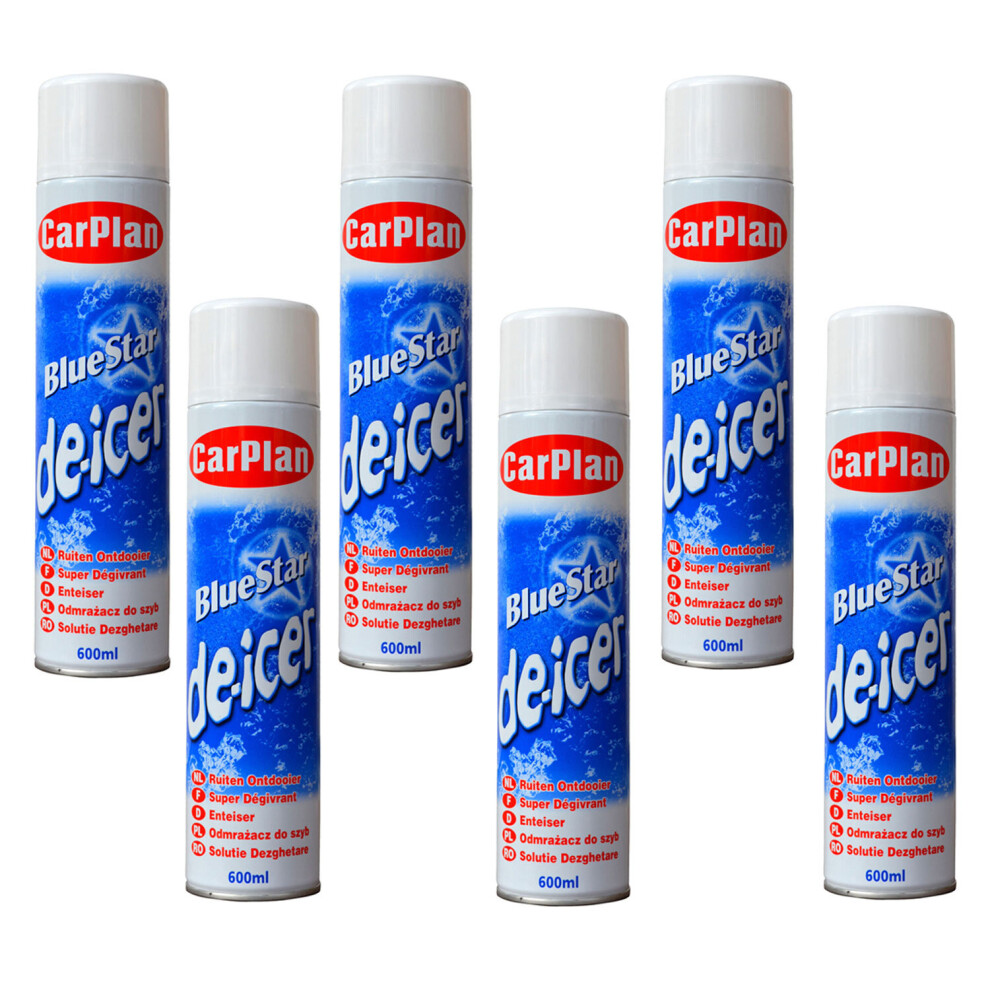 6 x CarPlan Blue Star De-Icer Aerosol 600ml Winter Car Windscreen