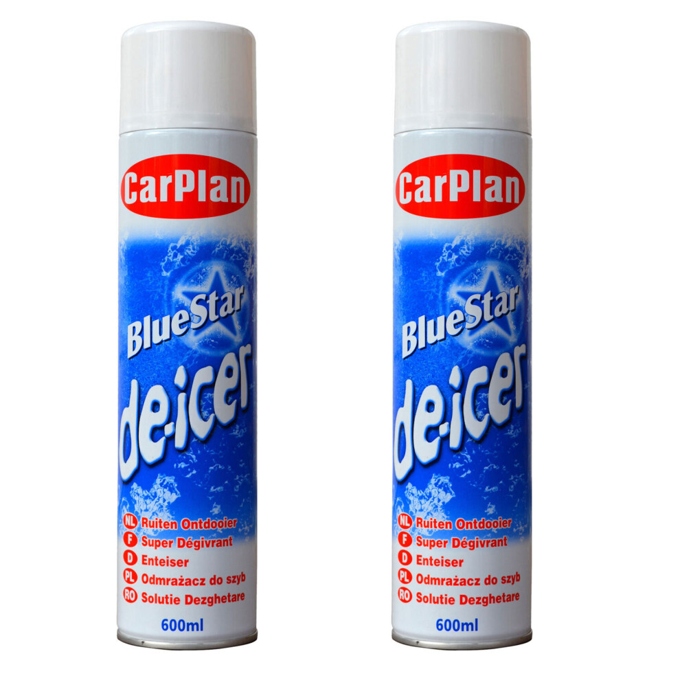 2 X CarPlan Blue Star De-icer Aerosol 600ml Winter Car Windscreen