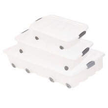 (45L, x5) White Plastic Under Bed Storage Box Wheeled + Lid