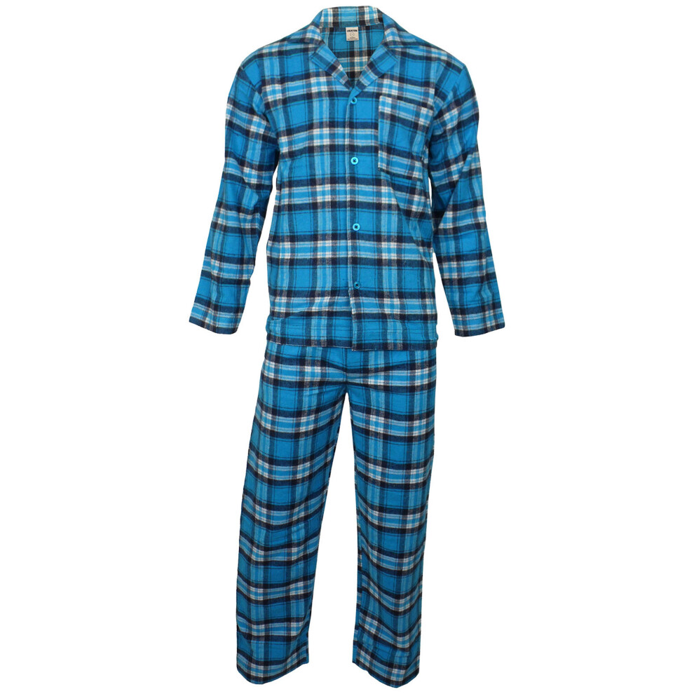 (L, Blue Check) Men's Cotton Flannel Brush Cotton Pyjamas