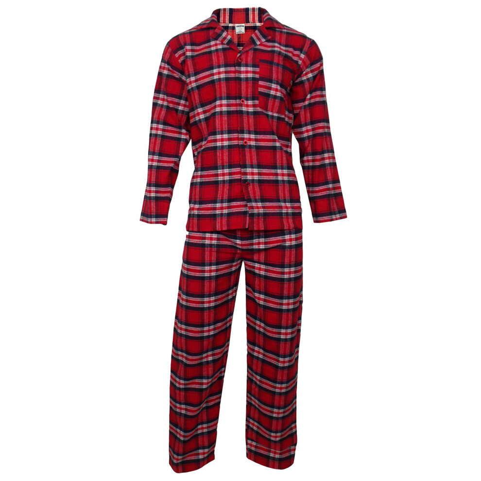 (L, Red Tartan) Men's Cotton Flannel Brush Cotton Pyjamas