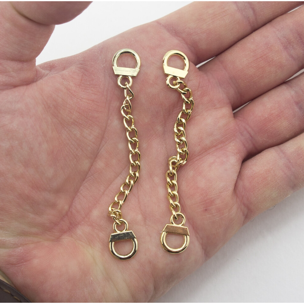 HAND Set of 2 Gold Tone Metal Sew On Metal Coat Hangers Hanging Chain Loops - 8.5 cm Long