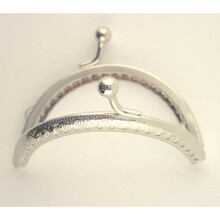 HAND PF12 Silver Tone Round Purse Frame - 85 x 45 mm - with Decorative Flower Engravings and Perforations, and Kiss Clasp Lock Handle