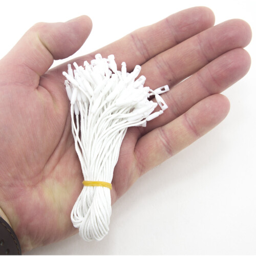HAND White Easy to Attach Hang Tags, Waxed Nylon String Round Snap Locks 20cm - 500 pcs