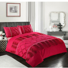 (Red, Double) Eleanor Laced Pintuck Pinch Duvet Cover