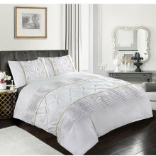 (White , Double) Eleanor Laced Pintuck Pinch Duvet Cover