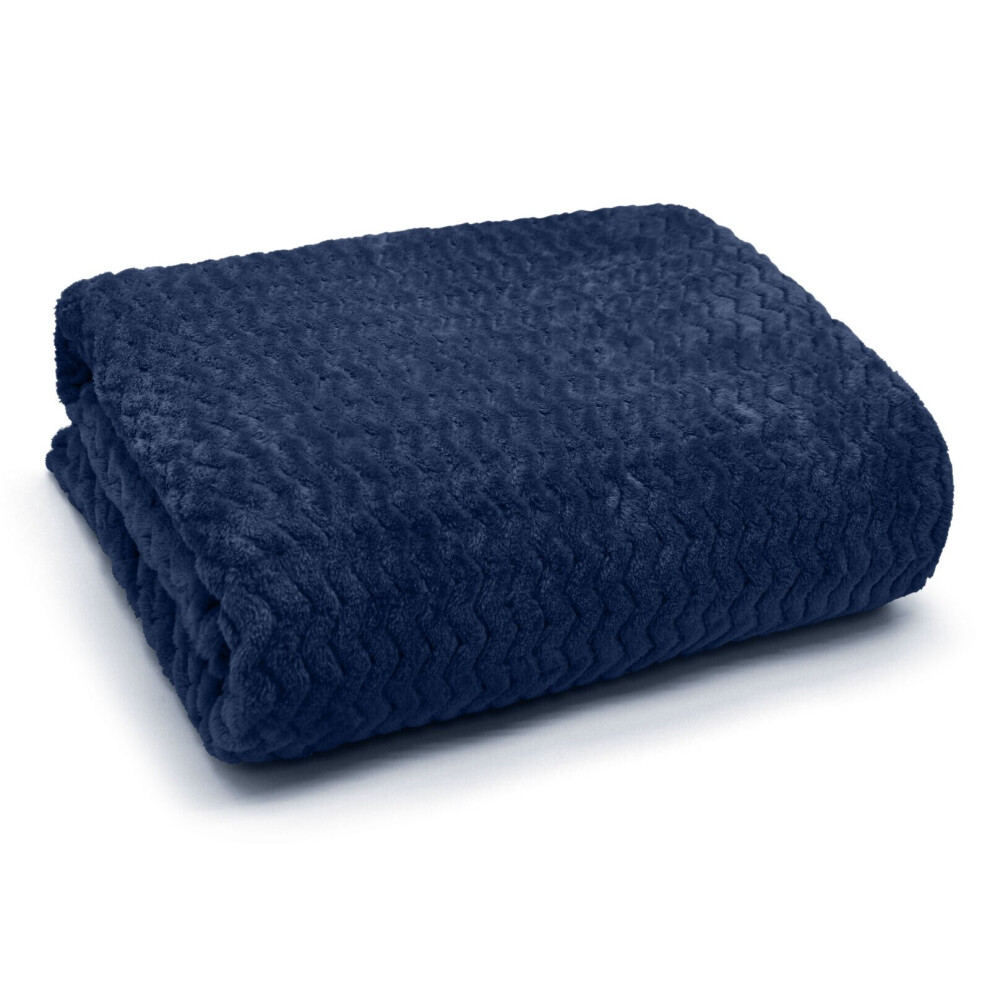 (Navy) Wave Throw Fleece Blanket Sofa Size 150 X 200 CM