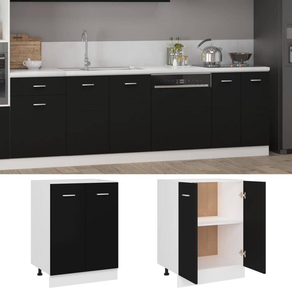 vidaXL Kitchen Cabinet Black Chipboard Cupboard Sideboard Storage Side Cabinet