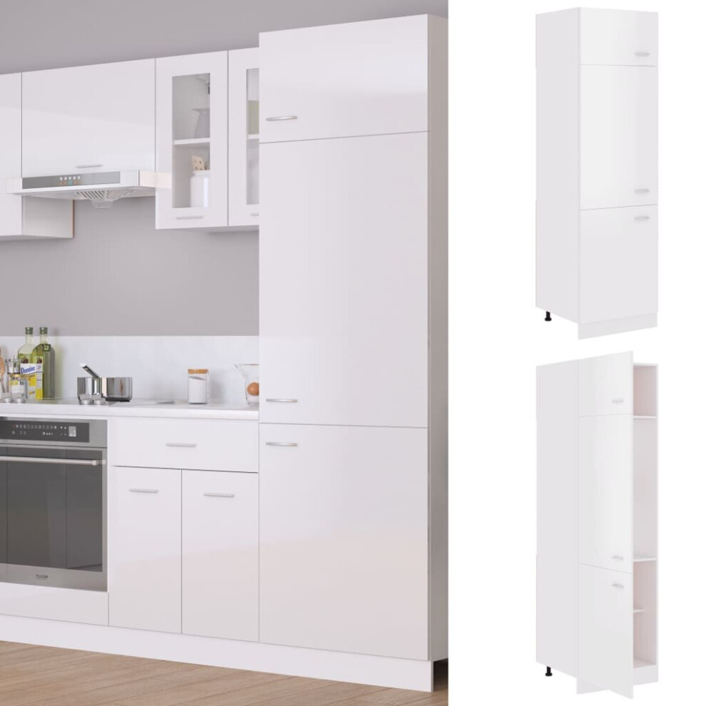 vidaXL Kitchen Cabinet High Gloss White Chipboard Storage Cupboard Sideboard