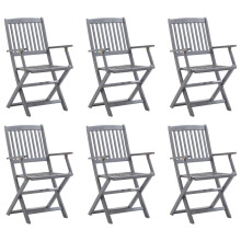 vidaXL 6x Solid Acacia Wood Folding Outdoor Chairs Wooden Garden Dining Seat