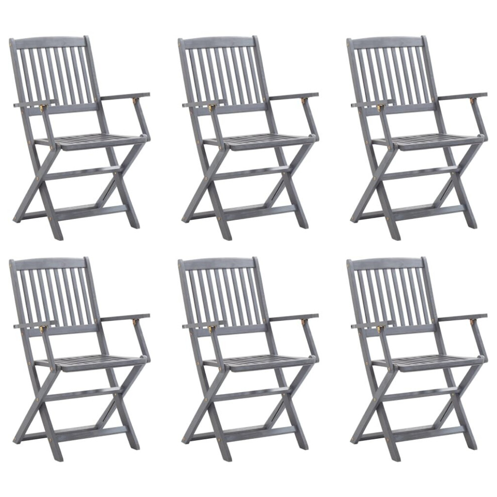 Vidaxl 6X Solid Acacia Wood Folding Outdoor Chairs Wooden Garden Dining Seat Grey