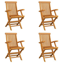 vidaXL 4x Solid Teak Wood Folding Garden Chairs Wooden Outdoor Dining Seat