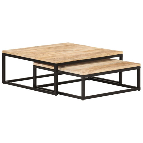 VidaXL vidaXL 2x Solid Mango Wood Nesting Coffee Tables Wooden Accent Couch Table 1