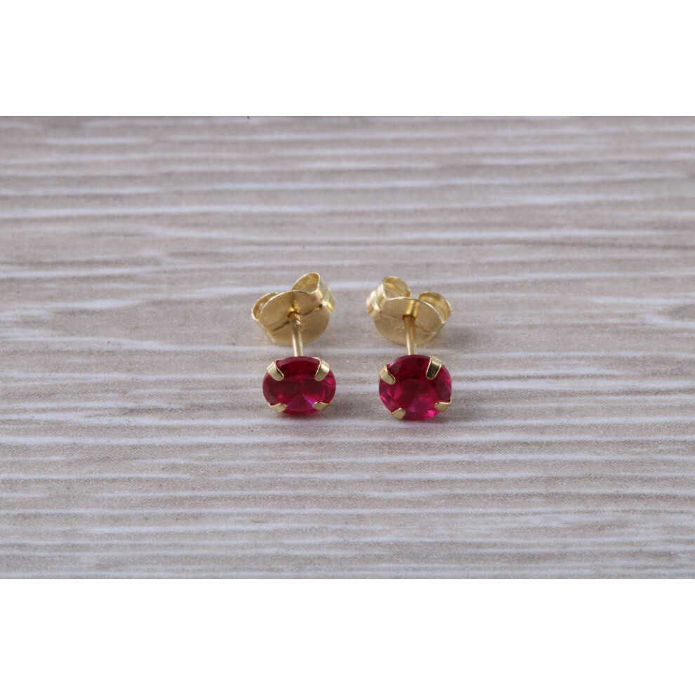 9ct Yellow Gold 3mm July Ruby CZ Stud Earrings - Dainty Birthstone Jewelry, Lightweight & Comfortable (ced-32979188383834)
