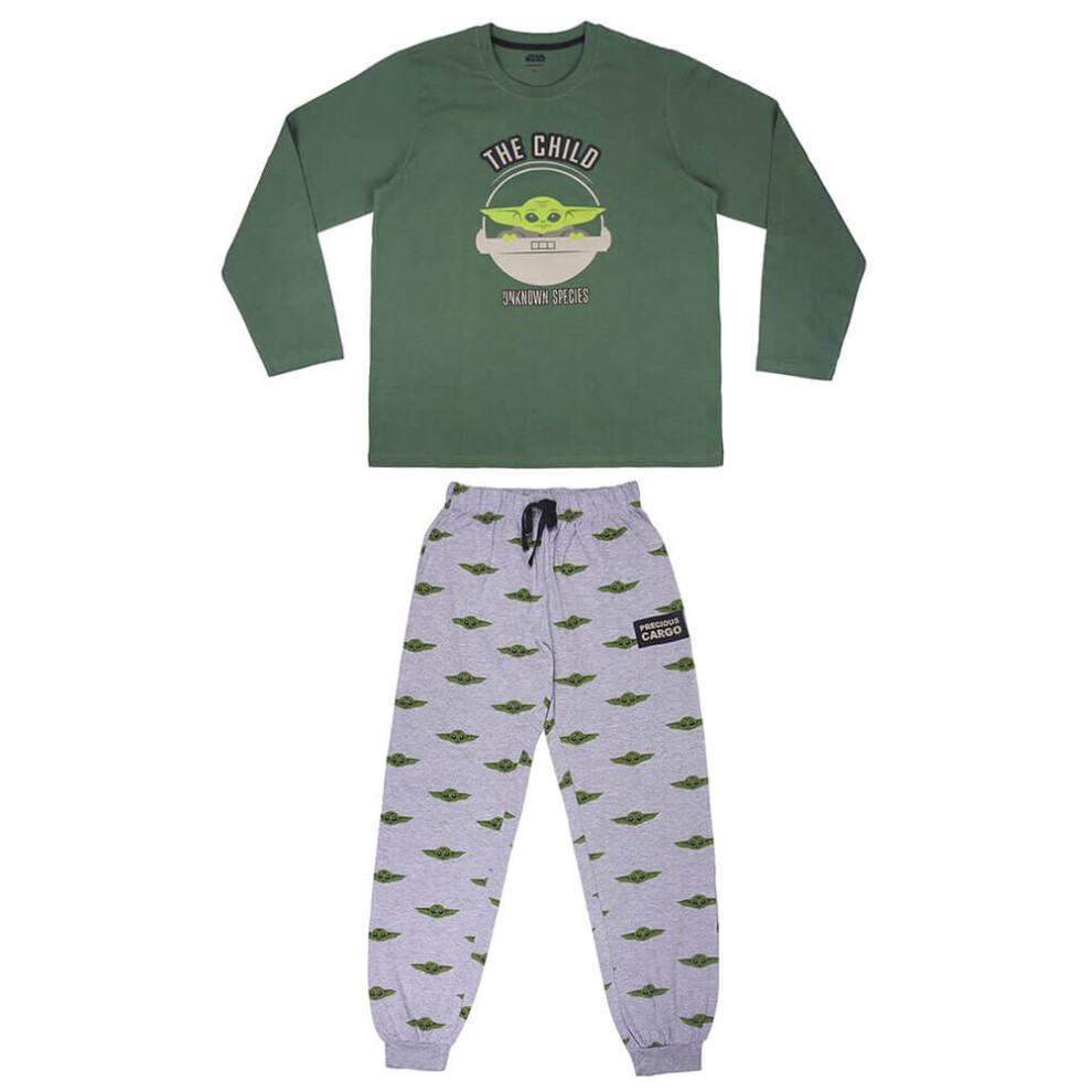 (X Large) Men's The Mandalorian The Child Long Sleeve Green Pyjama Set